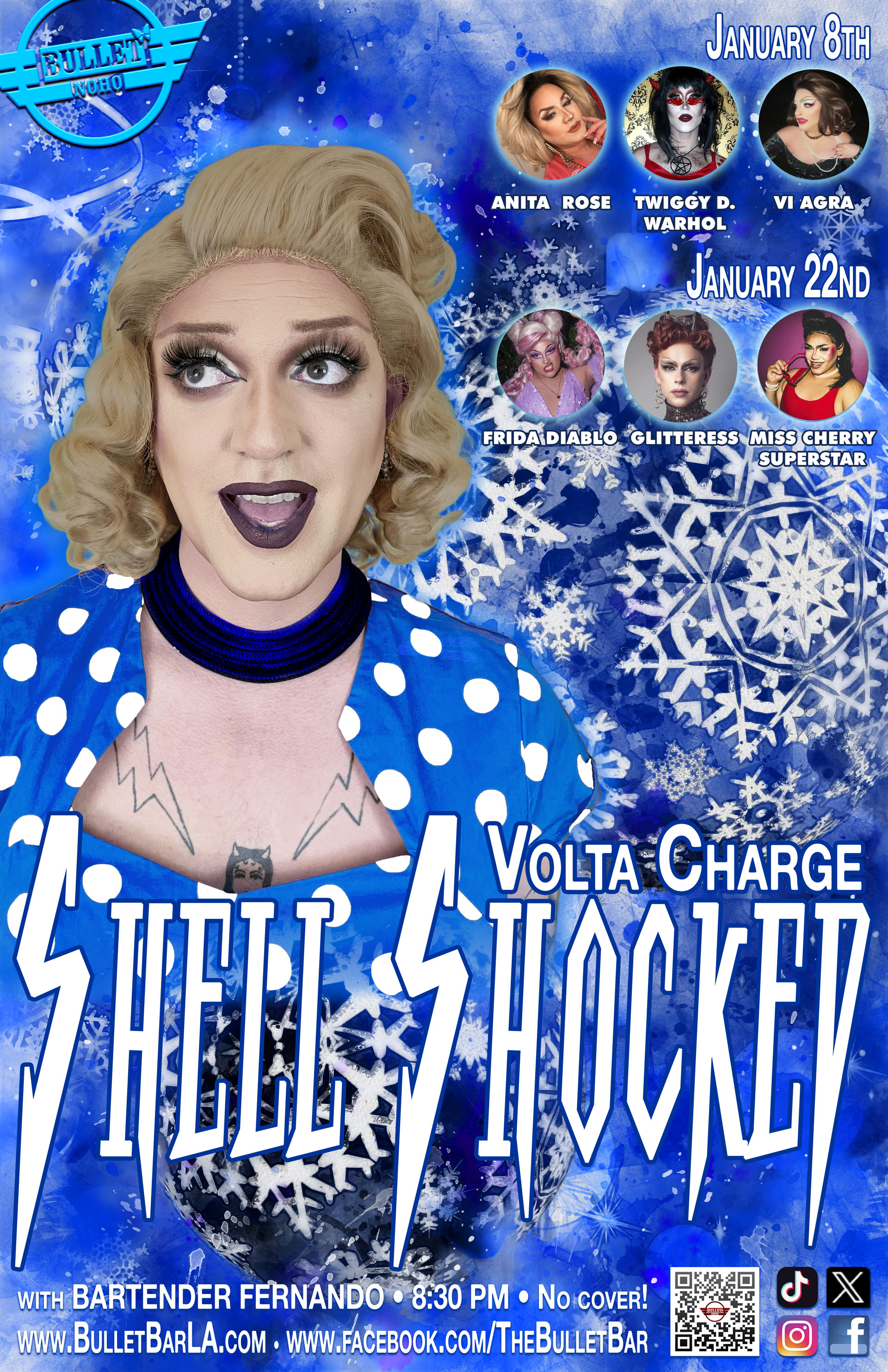 THE BULLET BAR & VOLTA CHARGE Present SHELL SHOCKED: Wednesday, 01/08/25 at 8:30 PM! No Cover!
