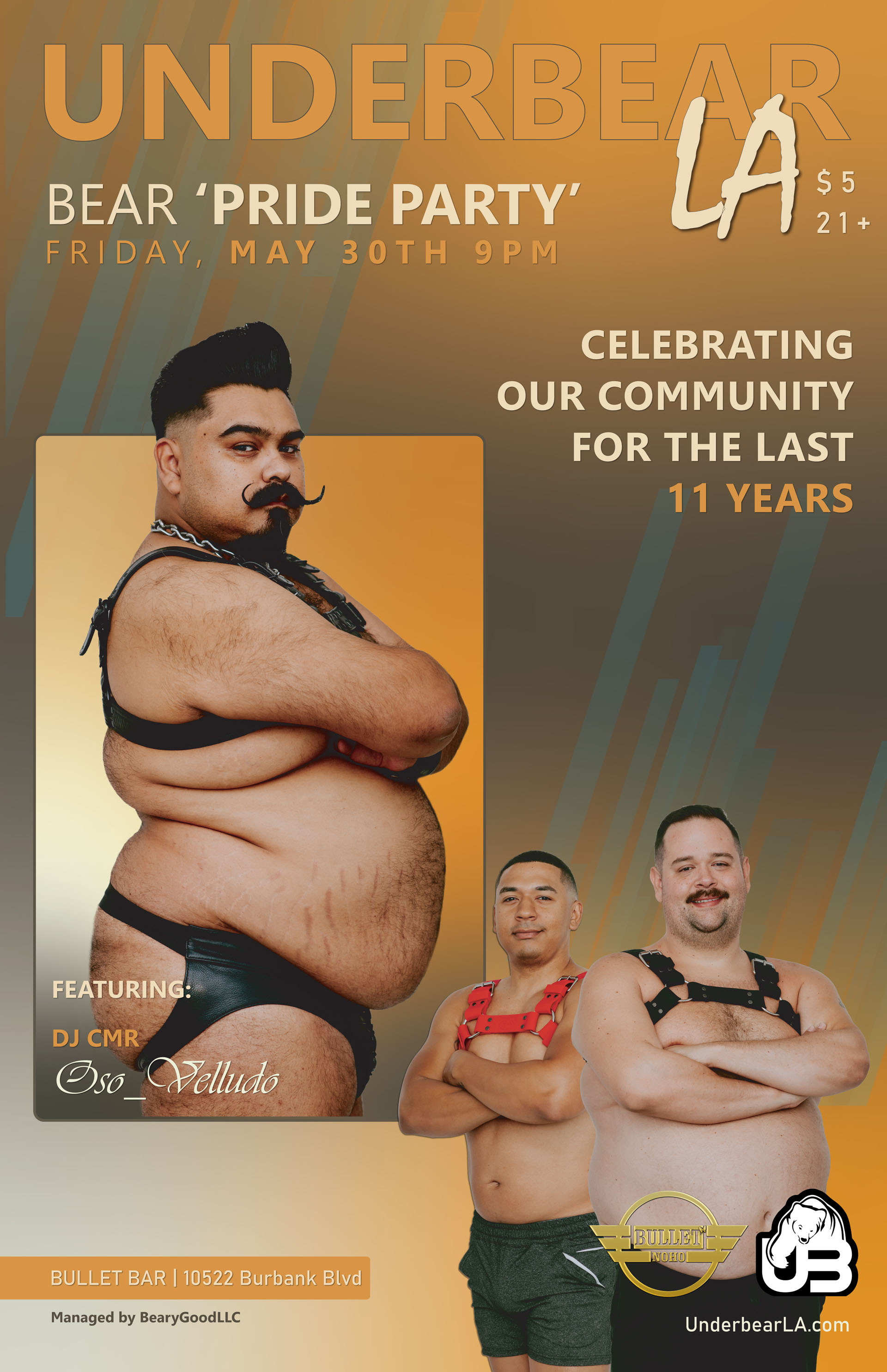 The Bullet Bar and UnderBearParty.com Present UNDERBEAR PRIDE PARTY! Celebrating our community for 11 Years!: Friday, 05/30/25 at 9:00 PM! Featuring DJ CMR! $5 cover.