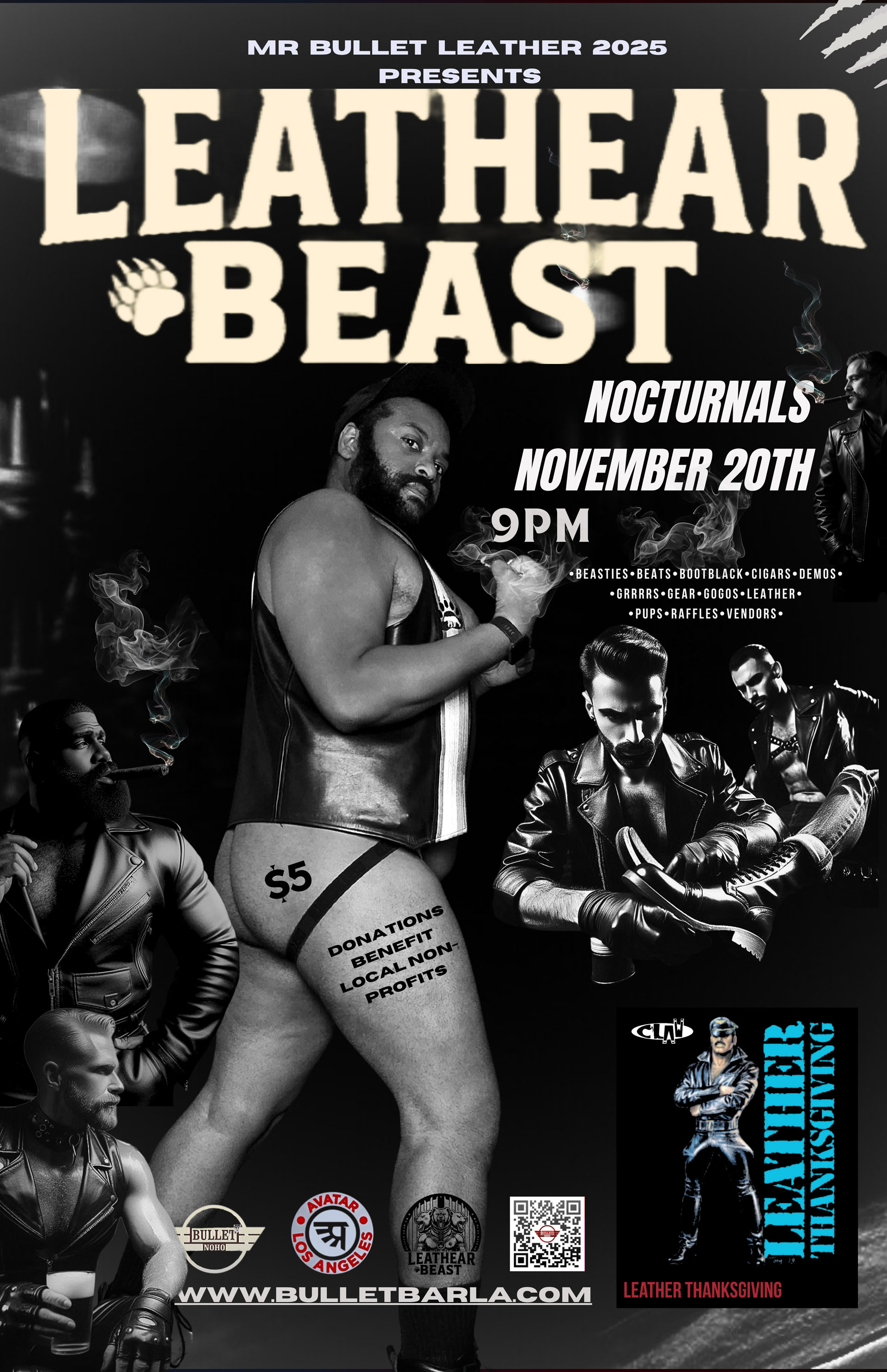 MR. BULLET LEATHER 2025 presents LEATHEAR BEAST: Thursday, 11/20/25 from 9PM-2AM. $5 Suggested Door Donation.