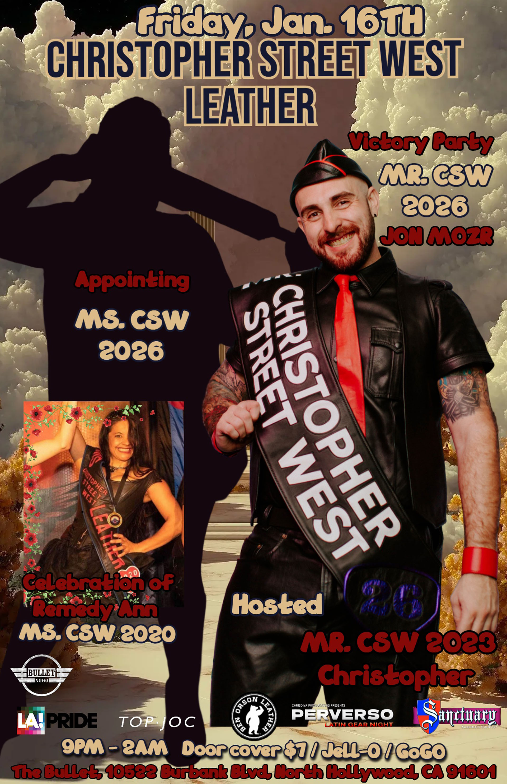 THE BULLET BAR Presents CHRISTOPHER STREET WEST LEATHER: Friday, 01/16/26 at 9:00 PM. Door Cover $7.