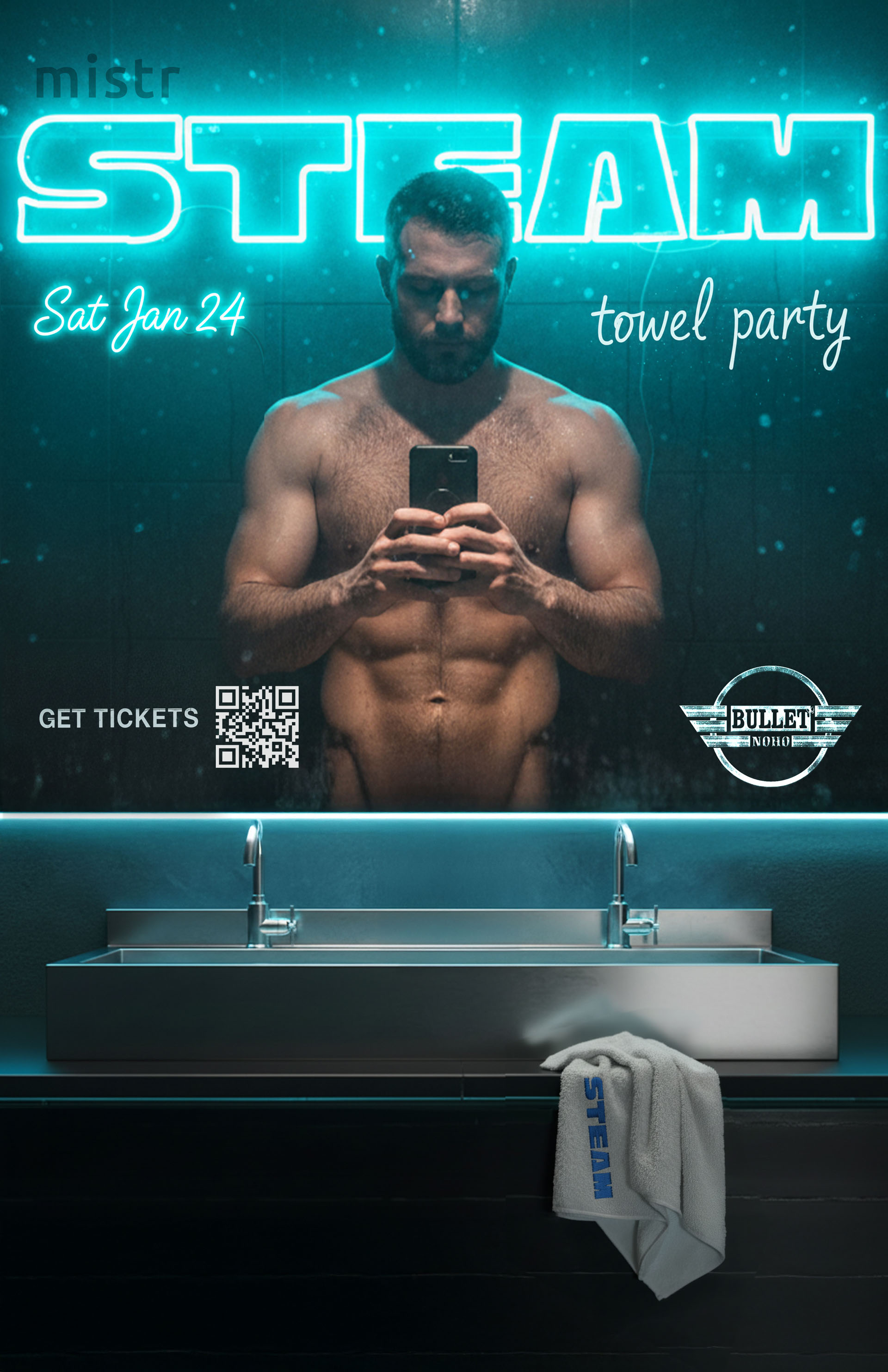 THE BULLET BAR and HUMP EVENTS Present STEAM BATH TOWEL PARTY LA: Saturday, 01/24/26 at 9:00 PM. Massage Room! Steamy Patio! Presale Tickets from $10.38, or Door Cover $12.