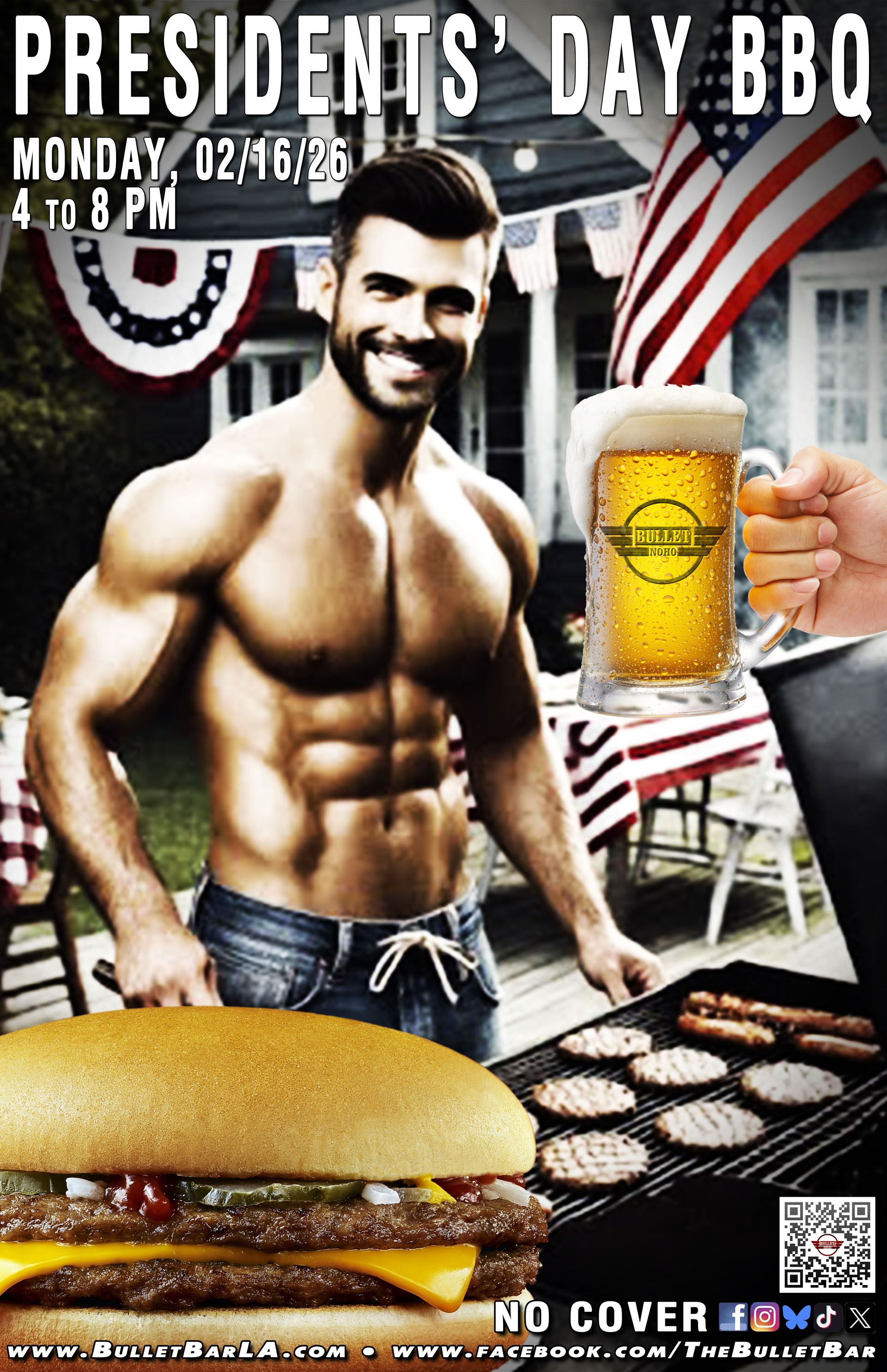 The Bullet Bar Celebrates Presidents' Day with our Annual Presidents Day Beer Bust & BBQ: Monday, 02/16/26 from 4:00 PM to 8:00 PM! No cover.