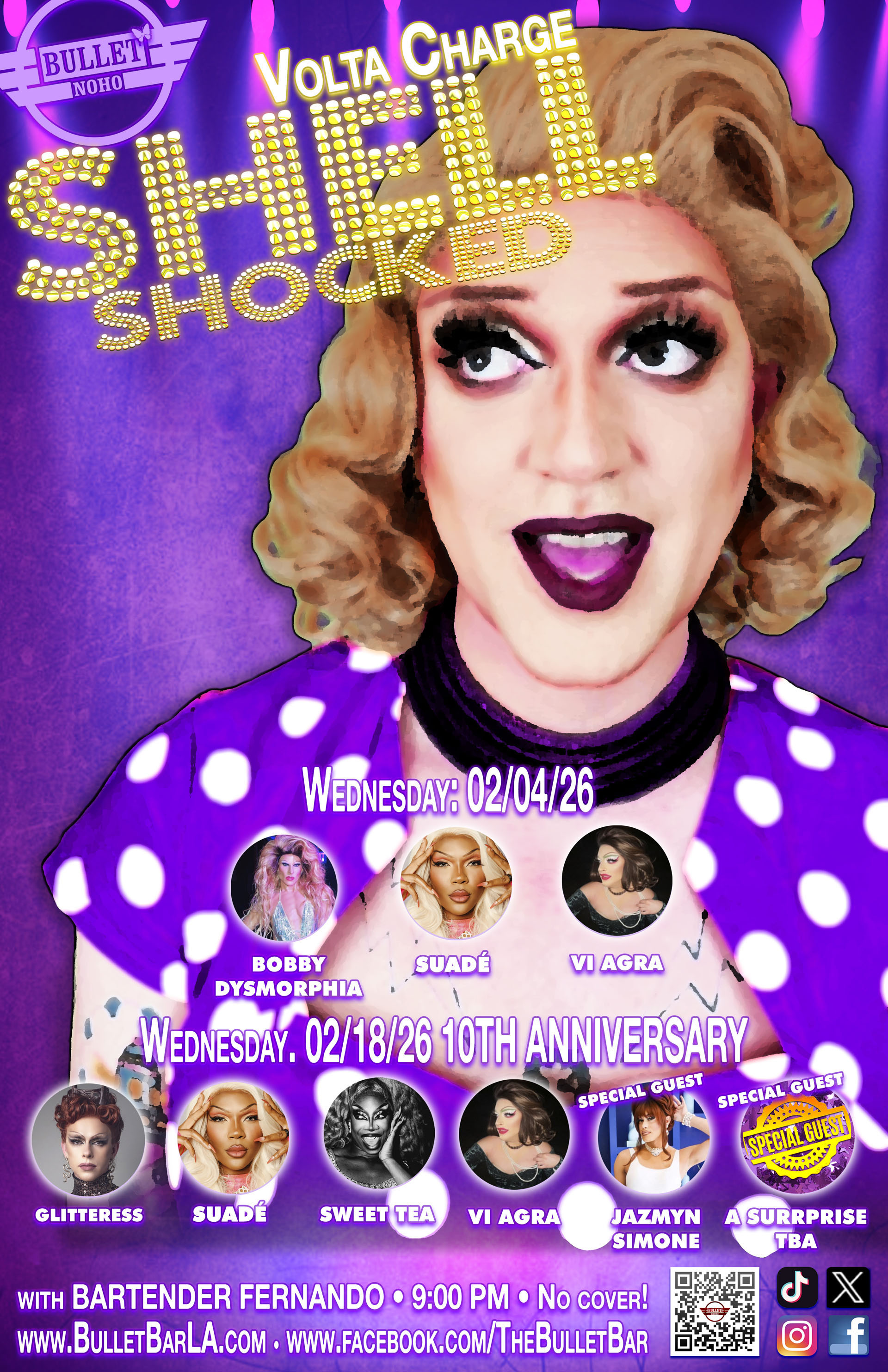 THE BULLET BAR & VOLTA CHARGE Present SHELL SHOCKED: Wednesday, 02/04/26 at 8:30 PM! No Cover!