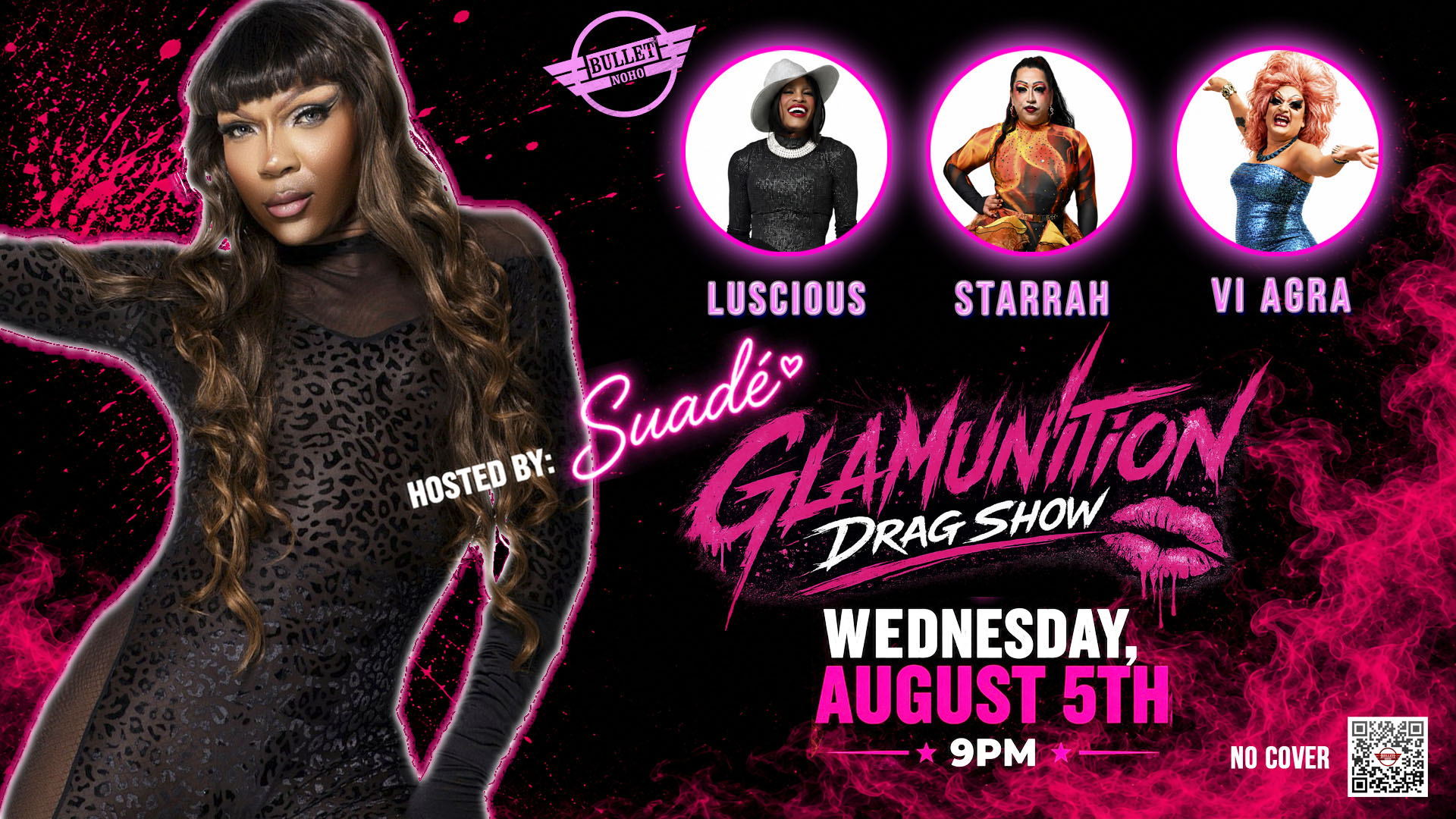 GLAMUNITION DRAG SHOW Hosted by SUADÉ: Wednesday, 08/05/26 @9:00 PM. No cover.