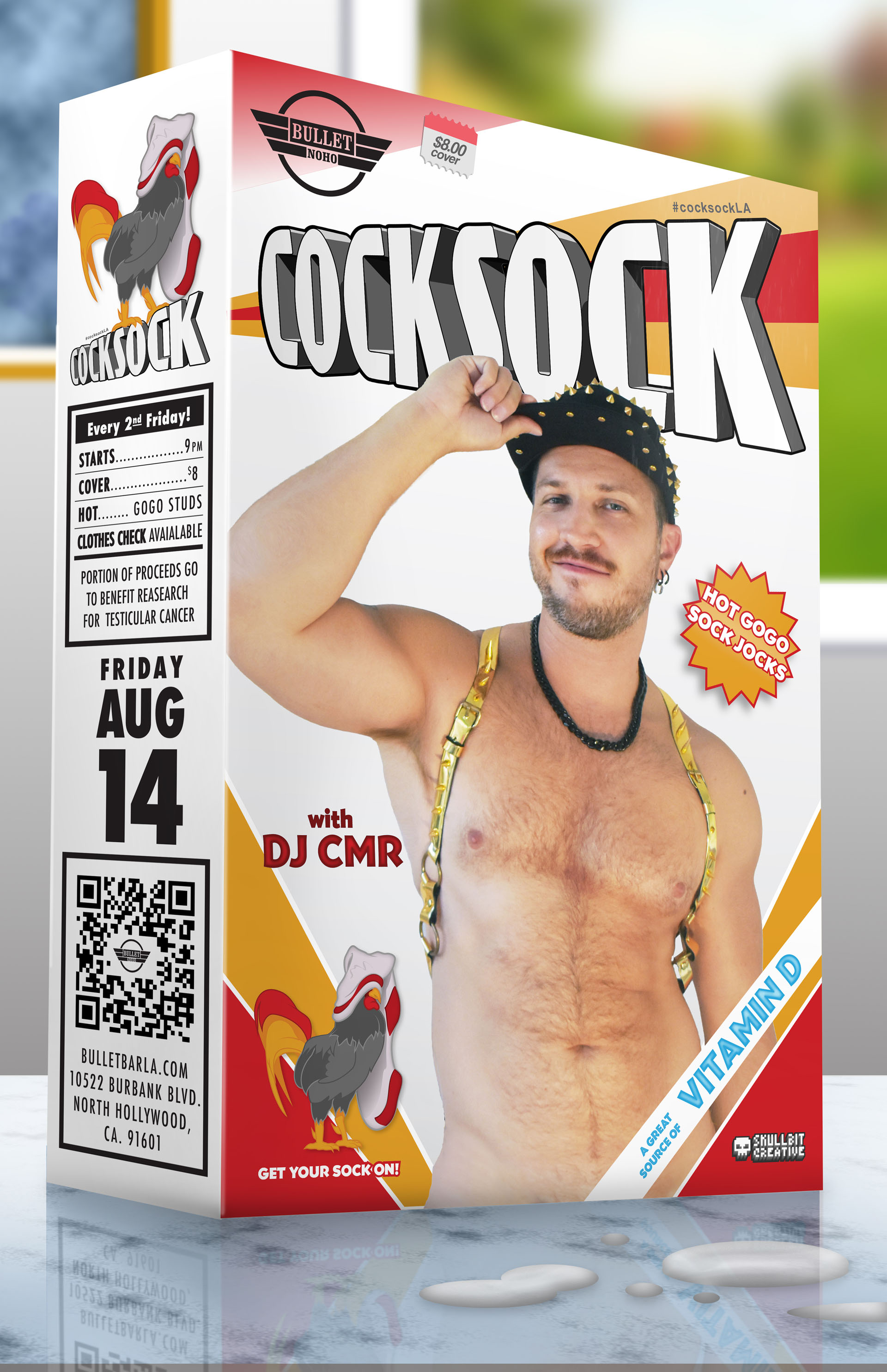 THE BULLET BAR & SKULLBIT CREATIVE Present COCKSOCK: Friday, 08/14/26 at 9:00 PM. Featuring DJ CMR! $8 cover. Clothes Check available. A portion of the proceeds will go to benefit research for testicular cancer.