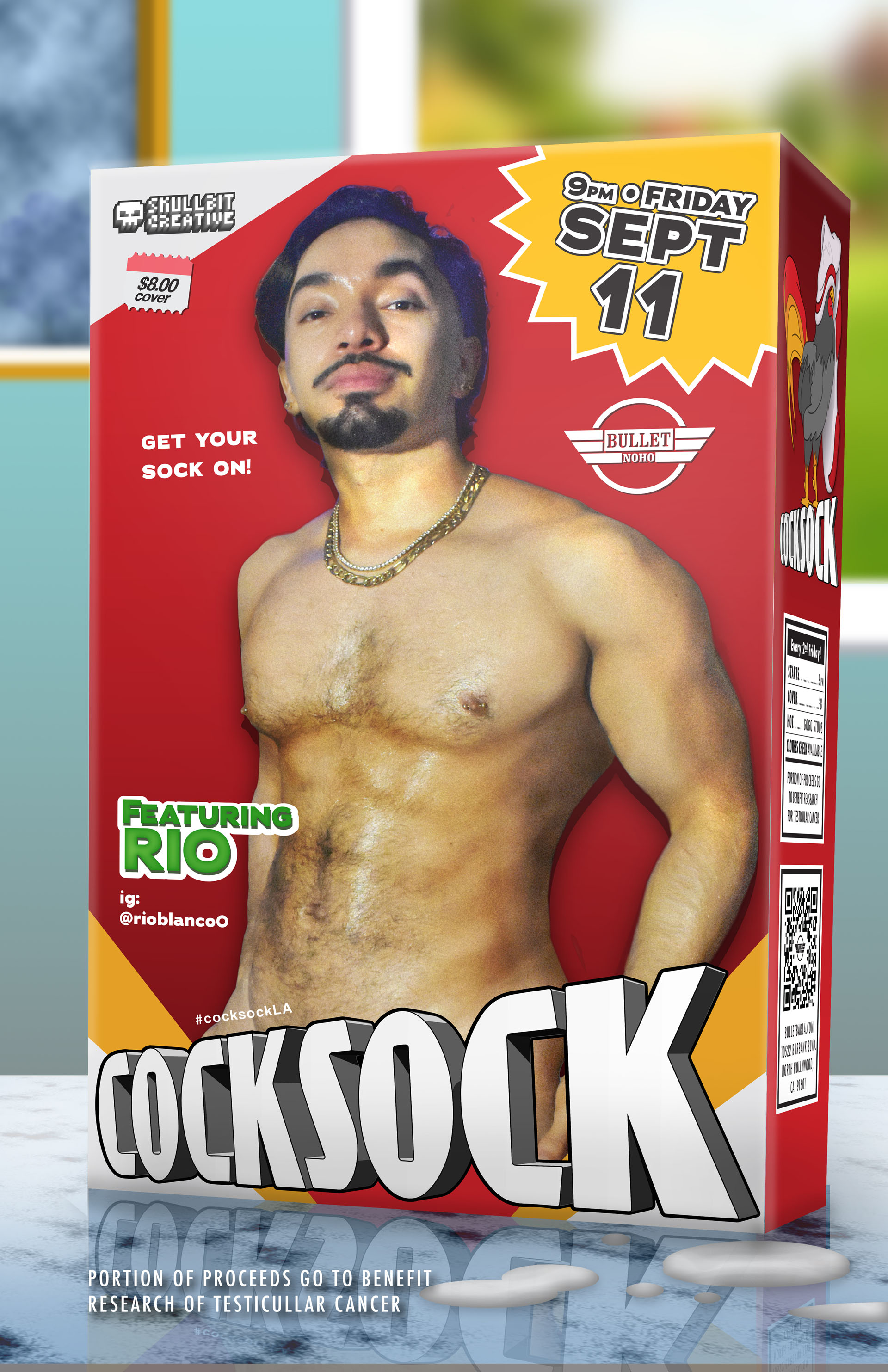 THE BULLET BAR & SKULLBIT CREATIVE Present COCKSOCK: Friday, 09/11/26 at 9:00 PM. Featuring DJ CMR! $8 cover. Clothes Check available. A portion of the proceeds will go to benefit research for testicular cancer.