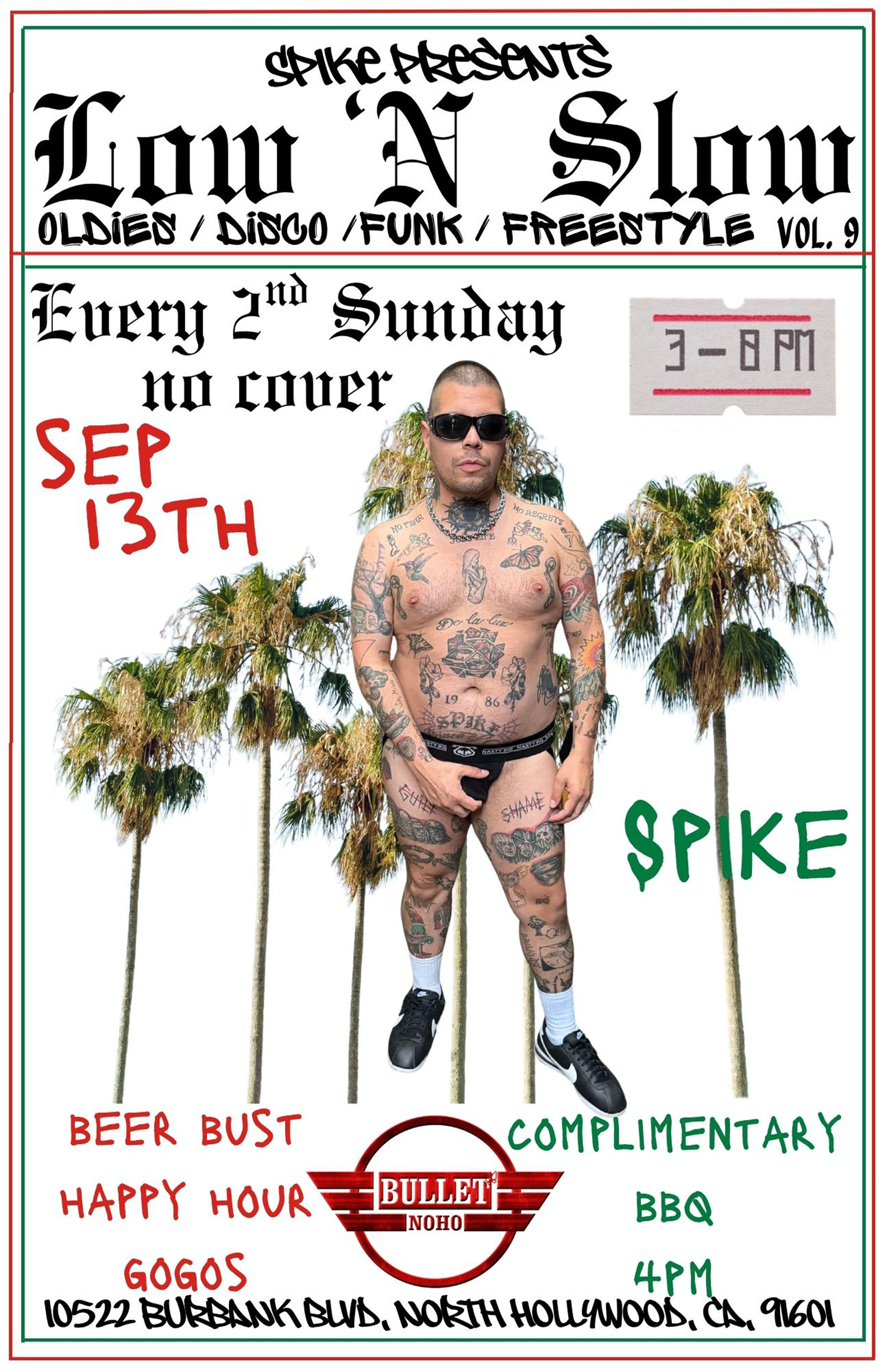 The Bullet Bar presents LOW 'N SLOW with SPIKE: Every 2nd Sunday from 3:00 PM to 8:00 PM. Oldies! Disco! Funk! No cover.